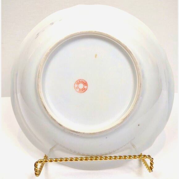 Antique Germany Large 8.5" Porcelain Serving Bowl Scalloped Edge Rose Floral - Picture 6 of 7